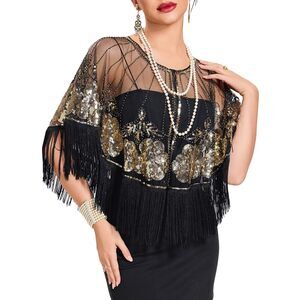 8287 Women's 1920s Shawl Wraps,sequin Beaded Flapper Evening Shawls